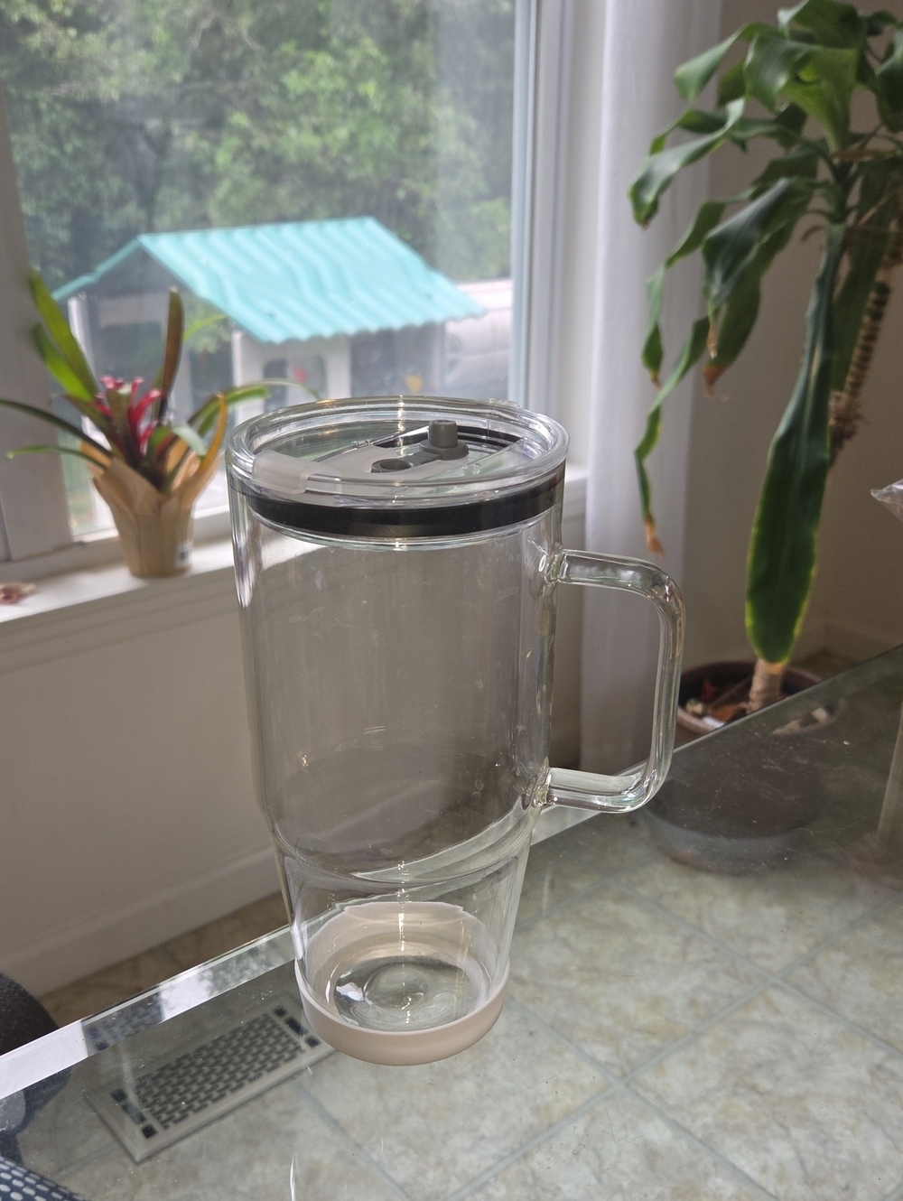 Clear Travel Mug with Handle and Lid - Transparent